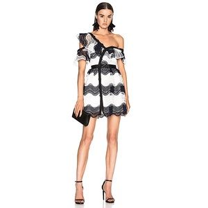 SELF PORTRAIT Navy Blue Wave Stripe Lace Dress 2